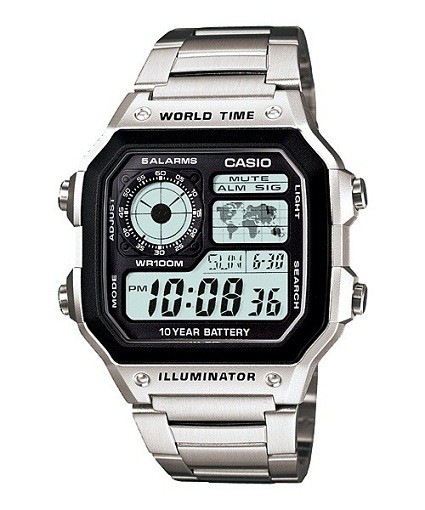 RELOJ CASIO AE-1200WHD-1AVEF PARA HOMBRE, EL RELOJ DE JAMES BOND 007 ACERO WORLD TIME