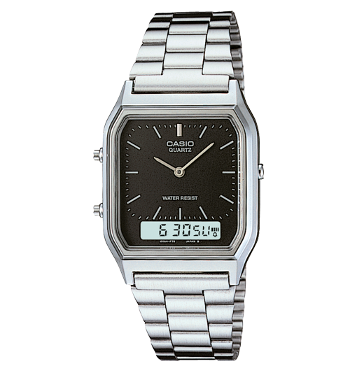 Reloj Casio Retro de Hombre en Acero – Estilo Vintage Analógico-Digital | Esfera Negra AQ-230A-1dMQYES