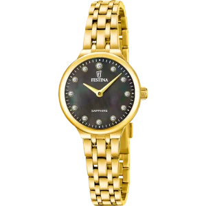 Reloj Festina de mujer dorado, cristal de zafiro, esfera negra F20745/4