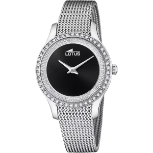 Reloj Lotus Bliss de mujer en acero con circonitas esfera negra malla 18826/3