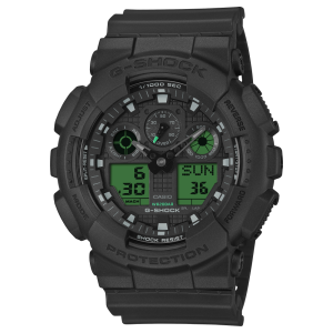 Reloj Casio G-Shock de hombre negro con pantalla verde Electro, Series Classic, Resistente, GA-100BEG-1AER
