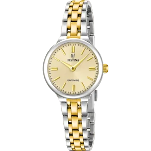 Reloj Festina de mujer, acero inoxidable bicolor, esfera champán, cristal zafiro F20792/2