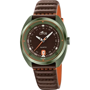 Reloj de hombre Lotus, correa piel marrón y caja verde, Colección Pulse 19098/2