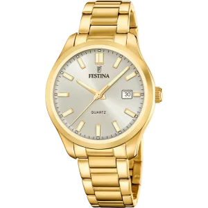 Reloj Festina De Hombre Dorado Classics, Atemporal, Esfera plata, Redondo. F20740/1