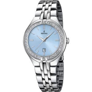 Reloj Festina de mujer, esfera azul claro con circonitas, acero inoxidable. F16867/4